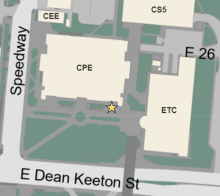 Map of campus showing entrance to CPE building.