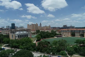 Drone picture facing UT campus