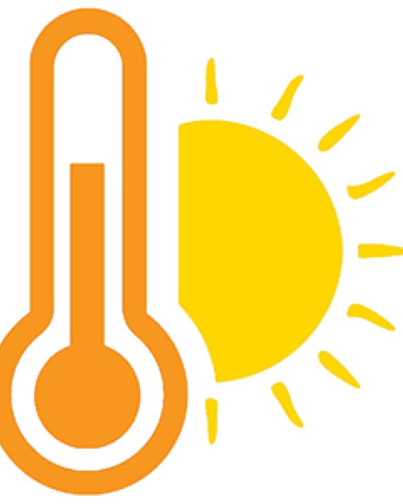 Picture of a thermometer and a sun suggesting high heat